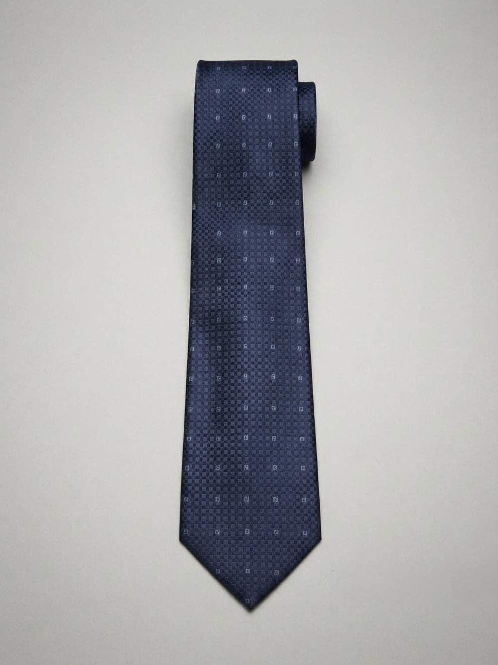 Fendi Italy Navy Blue Micro FF Monogram Silk Necktie